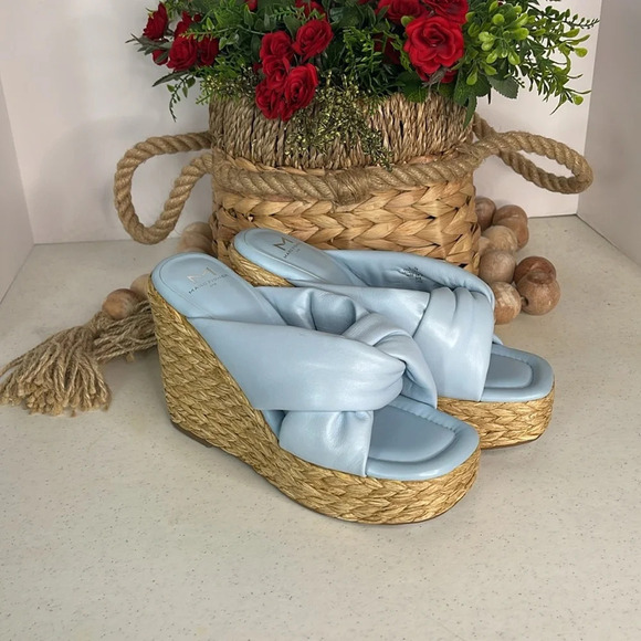 Marc Fisher Navina Espadrille Wedge Sandal Light Blue Leather Sz 8/Light Blue - Picture 3 of 9